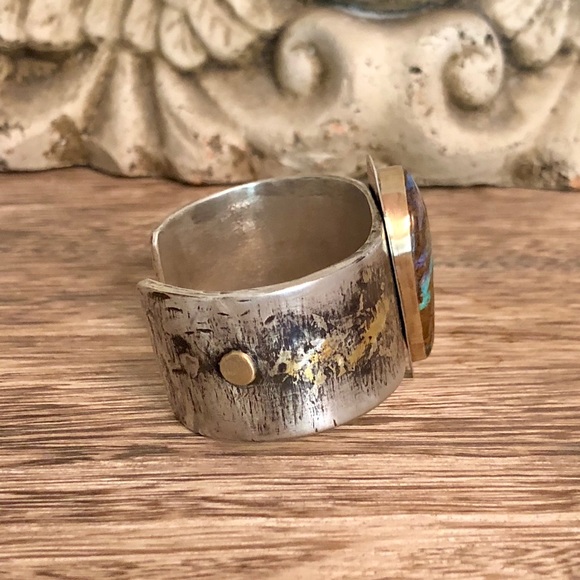 Sterling Silver, 14k gold, Boulder Opal Cuff - Picture 3 of 8